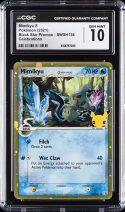 2021 POKEMON BLACK STAR PROMOS CELEBRATIONS #SWSH136 MIMIKYU CGC 10 GEM MINT - Image 1