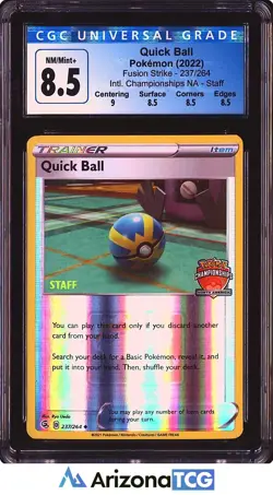 Pokemon 2022 Quick Ball 237/264 Staff Stamp Fusion Strike CGC 8.5 - Image 1