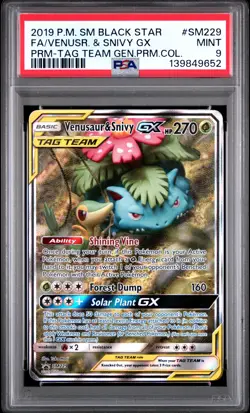 2019 POKEMON SM BLACK STAR PROMO #SM229 FULL ART/VENUSAUR & SNIVY GX PSA 9 - Image 1