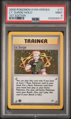 2000 POKEMON GYM HEROES 1ST EDITION #17 LT. SURGE-HOLO PSA 9 - Image 1