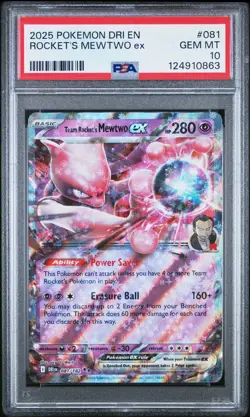 2025 POKEMON DRI EN-DESTINED RIVALS #081 TEAM ROCKET'S MEWTWO EX PSA 10 - Image 1