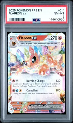 2025 POKEMON PRE EN-PRISMATIC EVOLUTIONS #014 FLAREON EX PSA 8 - Image 1