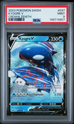 2023 POKEMON SWORD & SHIELD CROWN ZENITH #037 KYOGRE V PSA 9 - Image 1