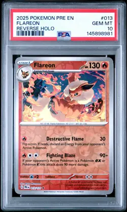 2025 POKEMON PRE EN-PRISMATIC EVOLUTIONS REVERSE HOLO #013 FLAREON PSA 10 - Image 1