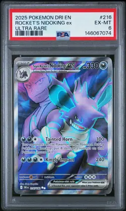 2025 POKEMON DRI EN-DESTINED RIVALS ULTRA RARE TEAM ROCKET'S NIDOKING EX PSA 6 - Image 1