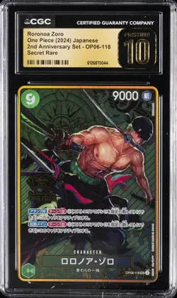 2024 ONE PIECE JAPANESE 2ND ANNIVERSARY SECRET RARE RORONOA ZORO CGC 10 PRISTINE - Image 1