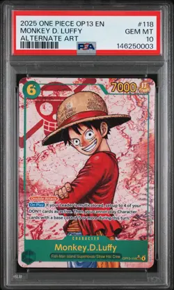 2025 ONE PIECE OP13-CARRYING ON HIS WILL ALTERNATE ART MONKEY D. LUFFY PSA 10 - Image 3