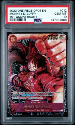 One Piece ST01-012 Luffy OP05 1st Anniversary Alternate Alt Art Parallel PSA 10 - Image 1