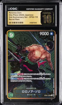 2024 ONE PIECE JAPANESE 2ND ANNIVERSARY SECRET RARE RORONOA ZORO CGC 10 PRISTINE - Image 1