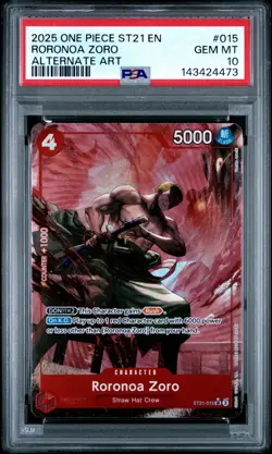 2025 ONE PIECE STARTER DECK ST21-EX GEAR 5 ALT ART #015 RORONOA ZORO PSA 10 - Image 1