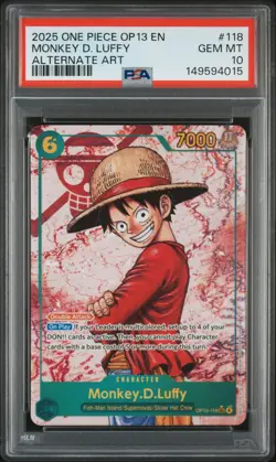 2025 ONE PIECE OP13-CARRYING ON HIS WILL ALTERNATE ART MONKEY D. LUFFY PSA 10 - Image 1
