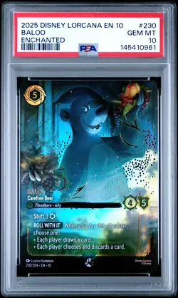 2025 DISNEY LORCANA EN 10-WHISPERS IN THE WELL ENCHANTED #230 BALOO PSA 10 - Image 1