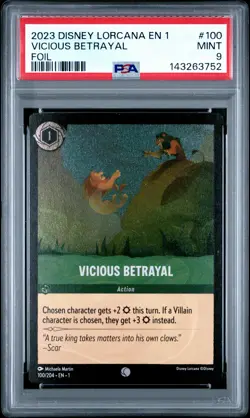 2023 DISNEY LORCANA EN 1-THE FIRST CHAPTER FOIL #100 VICIOUS BETRAYAL PSA 9 - Image 1