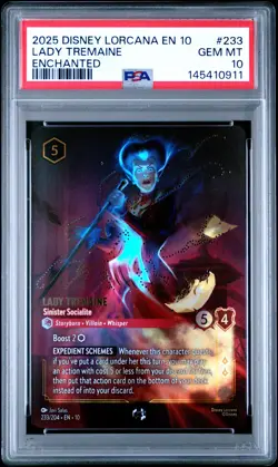 2025 DISNEY LORCANA ENCHANTED #233 LADY TREMAINE - SINISTER SOCIALITE PSA 10 - Image 1