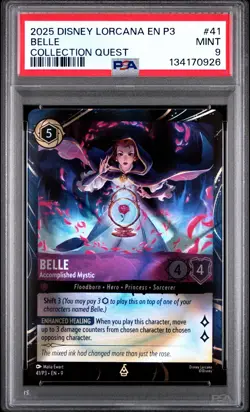 2025 DISNEY LORCANA PROMO COLLECTION QUEST #41 BELLE - ACCOMPLISHED MYSTIC PSA 9 - Image 1