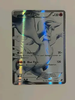 Reshiram 113/114 Full Art Pokemon Card, LP - MP, Black & White Ultra Rare - Image 1