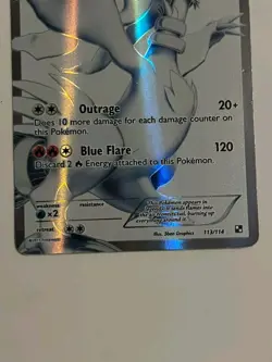 Reshiram 113/114 Full Art Pokemon Card, LP - MP, Black & White Ultra Rare - Image 2