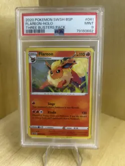 2020 Pokemon SWSH BSP Flareon Holo #041 Three Blisters Pack PSA 9 - Image 1