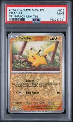 2024 Pokemon 151 025/165 Pikachu 5 pack mini tin cosmos Reverse holo PSA 9 711 - Image 1