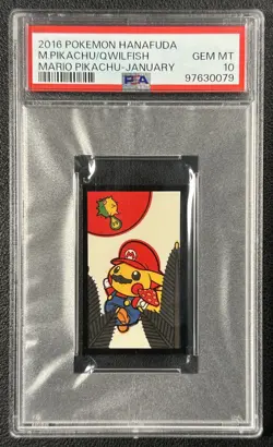 MARIO PIKACHU QWILFISH PSA 10 2016 POKEMON HANAFUDA JANUARY GEM 0079 - Image 1