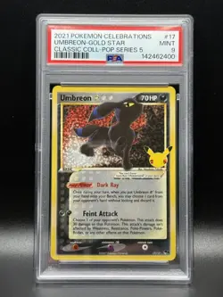 PSA 9 MINT Umbreon 17 Gold Star Celebrations Classic Collection Pokemon Card - Image 1