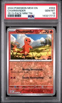2024 Pokemon 151 #004 Charmander 5 pack mini tin cosmos Reverse holo PSA 10 - Image 1