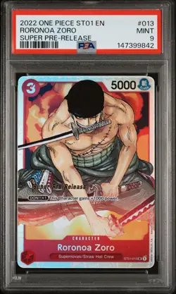 2022 ONE PIECE ST01-013 RORONOA ZORO SUPER PRE-RELEASE PSA 9 MINT - Image 1