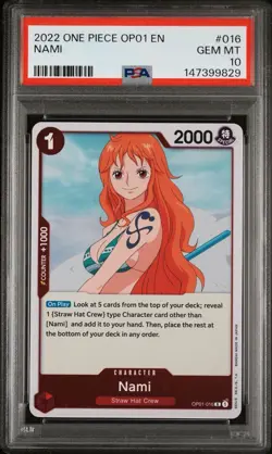 2022 ONE PIECE OP01-ROMANCE DAWN PRE ERRATA 016 NAMI PSA 10 GEM MINT - Image 1