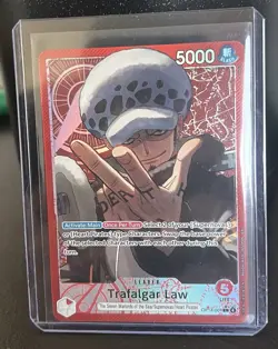 One Piece TCG The Azure Sea’s Seven Trafalgar Law ALT Art Leader OP14-001 - Image 1
