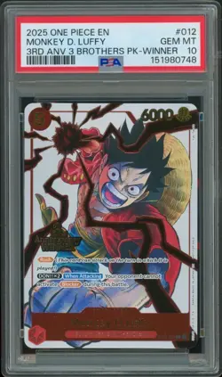 2025 ONE PIECE 3RD ANV TOURNAMENT 3 BROTHERS PACK WINNER MONKEY D. LUFFY PSA 10 - Image 1