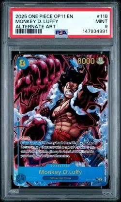 One Piece Monkey.D.Luffy Alternate Art OP11-118 A Fist of Divine Speed PSA 9 - Image 1