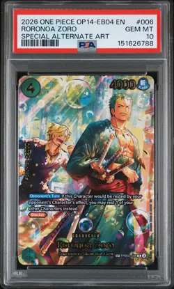 2026 ONE PIECE THE AZURE SEA'S SEVEN SPECIAL ALTERNATE ART RORONOA ZORO PSA 10 - Image 1