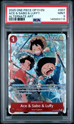 2025 ONE PIECE OP13-CARRYING ON HIS WILL ALTERNATE ART ACE & SABO & LUFFY PSA 9 - Image 1