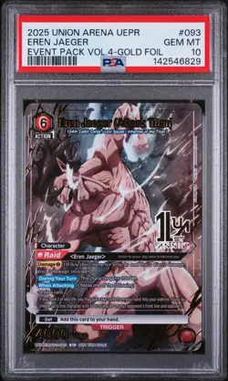 Union Arena TCG Eren Jaeger Gold Promo Alt Art Holo PSA 10 Gem Mint AOT - Image 1