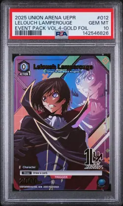 Union Arena TCG Lelouch Lamperouge Gold Promo Alt Art Holo PSA 10 Gem Mint - Image 1