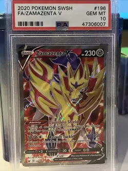 PSA 10 GEM MINT Zamazenta V 196/202 Sword & Shield FULL ART Pokemon Card - Image 1
