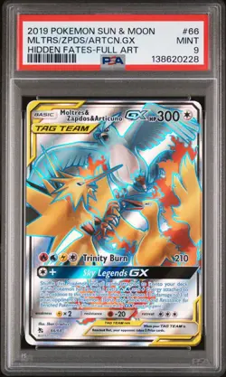 2019 POKEMON SUN & MOON HIDDEN FATES FA/MOLTRES & ZAPDOS & ARTICUNO GX PSA 9 - Image 1