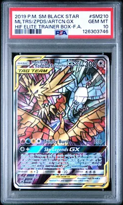 2019 Pokemon Black Star Moltres & Zapdos & Articuno Gx #SM210 PSA 10 H.F. ETB - Image 1