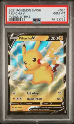2021 Pokemon SWSH Fusion Strike Pikachu V #086/264 PSA 10 - Image 1