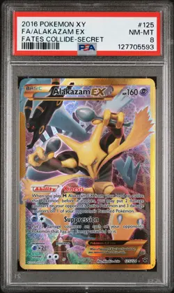 2016 POKEMON XY FATES COLLIDE SECRET #125 FULL ART/ALAKAZAM EX PSA 8 - Image 1