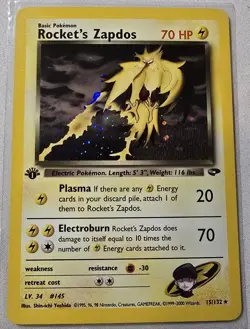 Rocket's Zapdos 1st Edition Holo Rare Gym Challenge 15/132 Pokemon TCG Card 2000 - Image 1