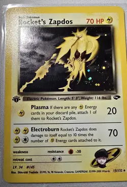 Rocket's Zapdos 1st Edition Holo Rare Gym Challenge 15/132 Pokemon TCG Card 2000 - Image 2