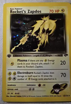 Rocket's Zapdos 1st Edition Holo Rare Gym Challenge 15/132 Pokemon TCG Card 2000 - Image 3