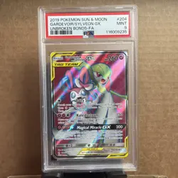 Pokemon Gardevoir & Sylveon GX Full Art 204/214 PSA 9 Unbroken Bonds Tag Team - Image 1