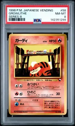 Pokemon Growlithe Vending Series 3 (Green) #58 Japanese 1998 PSA 8 - Image 1