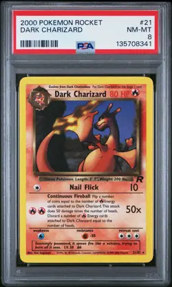 2000 POKEMON ROCKET #21 DARK CHARIZARD PSA 8 - Image 1