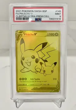 Pokemon Pikachu V Gold 2021 Sword & Shield Black Star Promo SWSH145 PSA 9 - Image 1