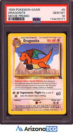 Pokemon 1999 Dragonite 5 Movie Promo Stamp GEM MINT PSA 10 - Image 1