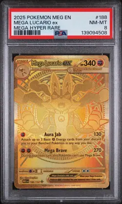 2025 POKEMON MEG EN-MEGA EVOLUTION #188 MEGA LUCARIO EX MEGA HYPER RARE PSA 8 - Image 1