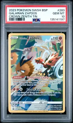 2023 POKEMON SWSH BLACK STAR PROMO CROWN ZENITH TIN #283 GALARIAN ZAPDOS PSA 10 - Image 1